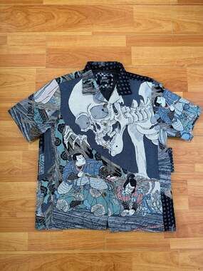 Rebel Vengeance Japanese Tapestry All Over Print Samurai Skull Short Sleeve